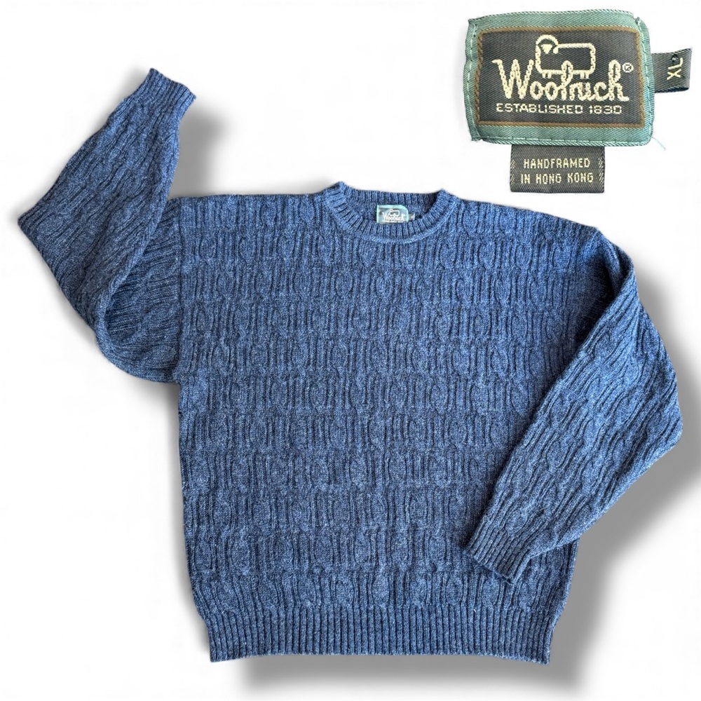 Vintage Woolrich Chunky Cable Knit Sweater Hand-framed 100% Wool Blue Mens XL